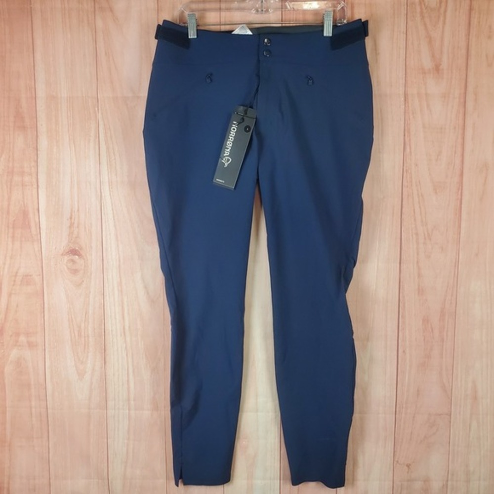 Norrona Falketind Flex1 Slim Pants Womens Large‎ Blue Stretch Ankle Slit Hiking